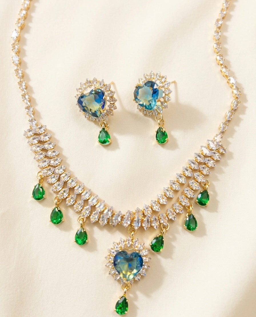 Aurora Heart American diamond Necklace Set