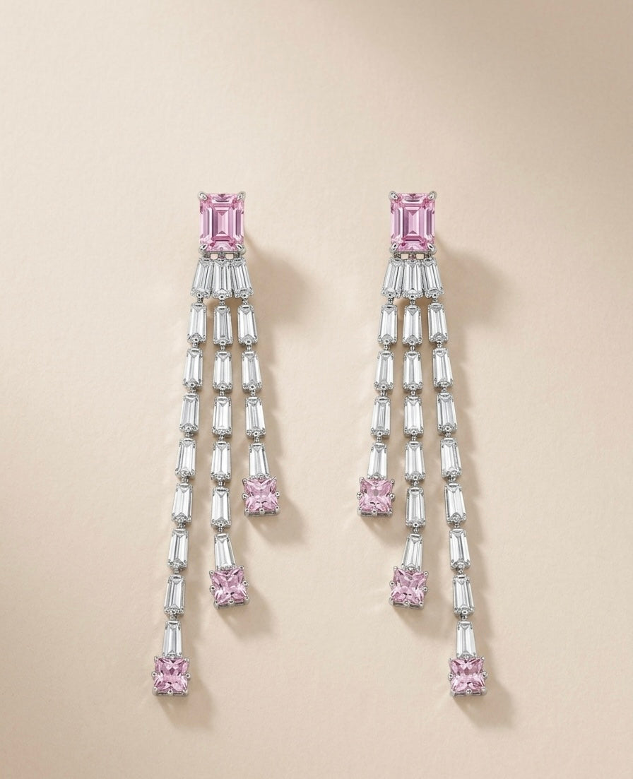 Rhine Stone Waterfall Silver Earrings
