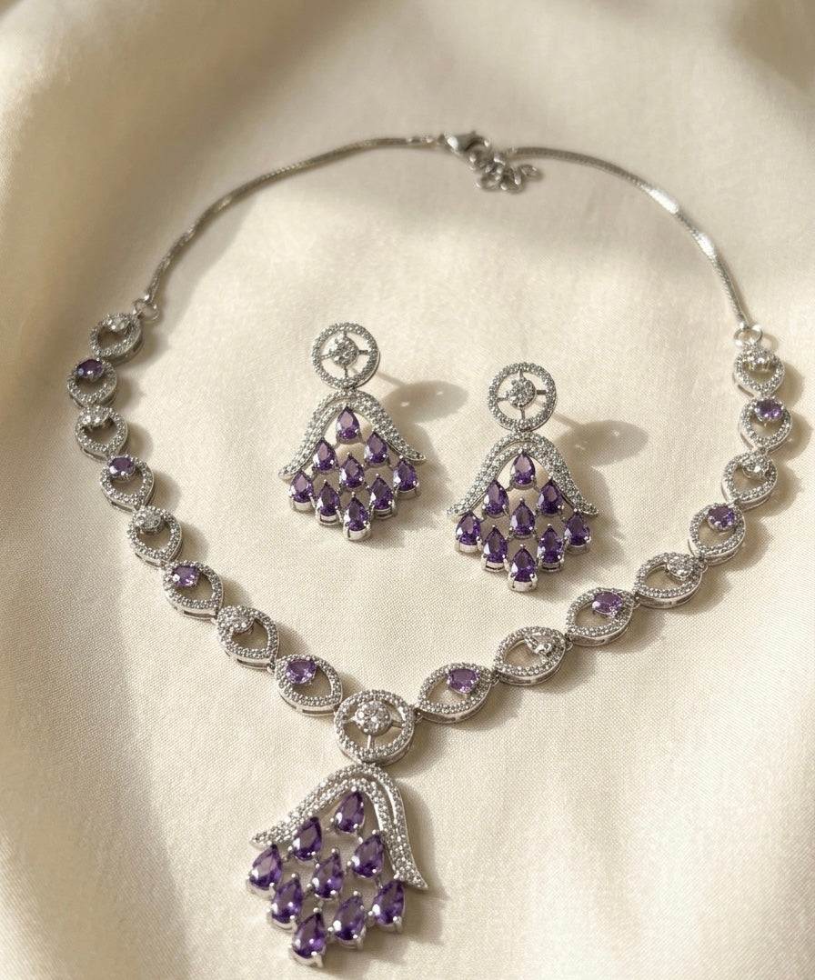 Purple Glamour AD Necklace Set