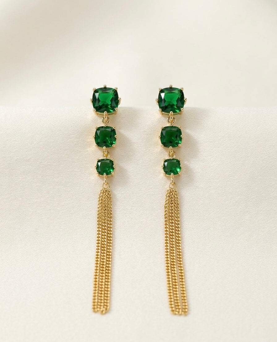 Three-Tier Green Crystal Drop Earrings