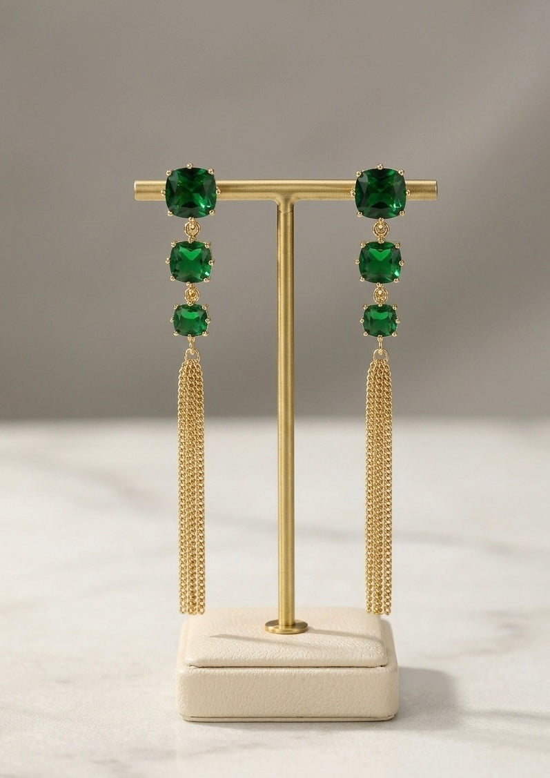 Three-Tier Green Crystal Drop Earrings