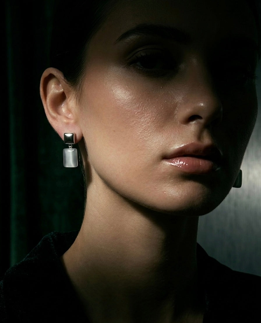 Geo Matte Silver Earrings