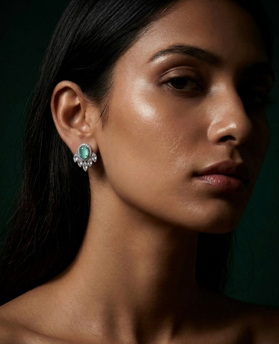 Jhalar Studs Mint Green Earrings