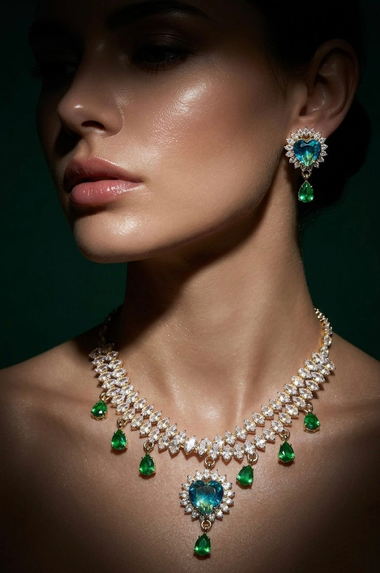 Aurora Heart American diamond Necklace Set