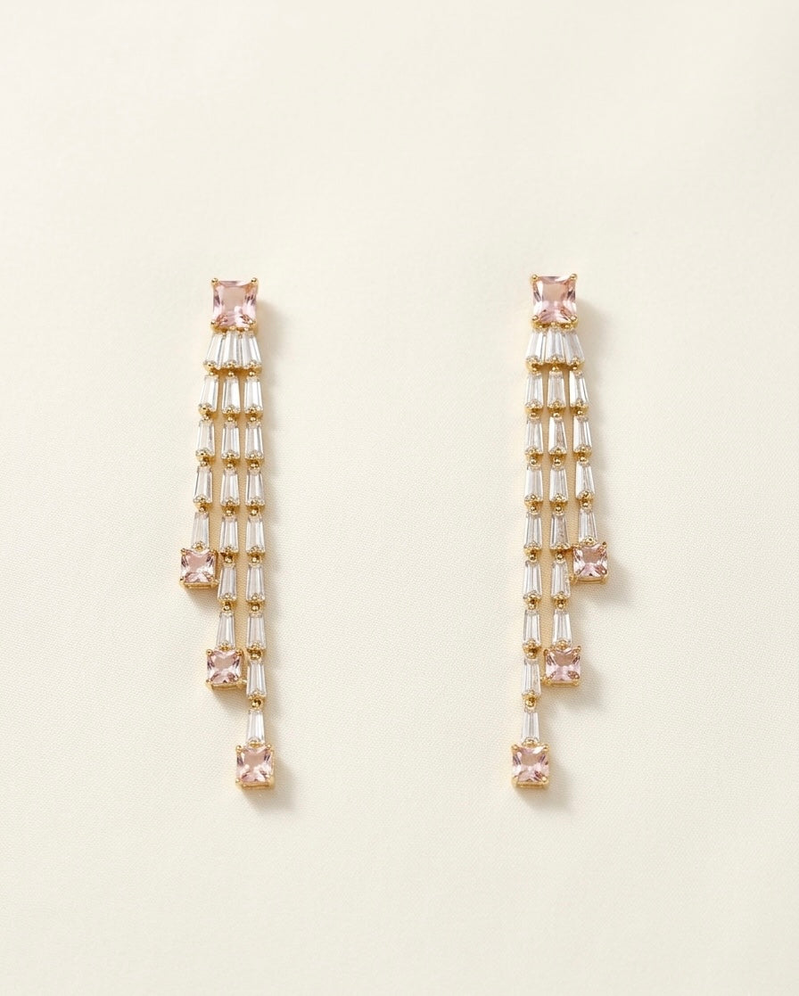 Rhine Stone Waterfall Gold Earrings