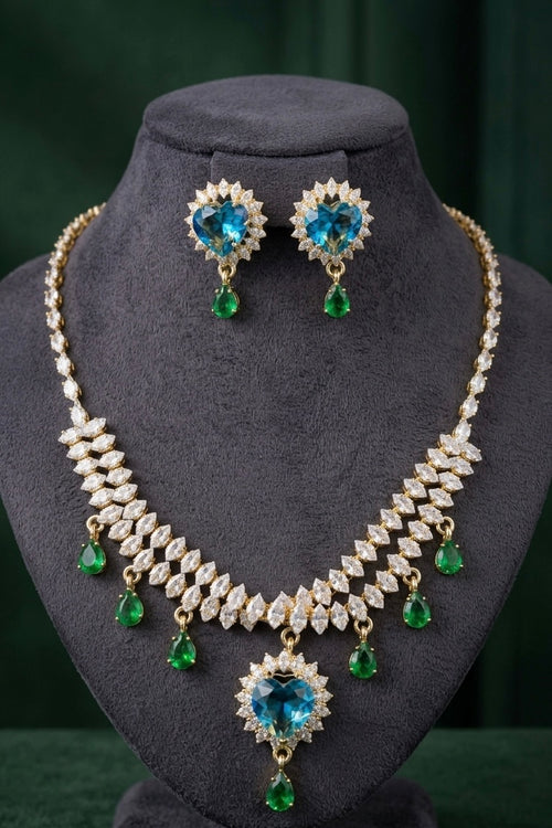 Aurora Heart American diamond Necklace Set
