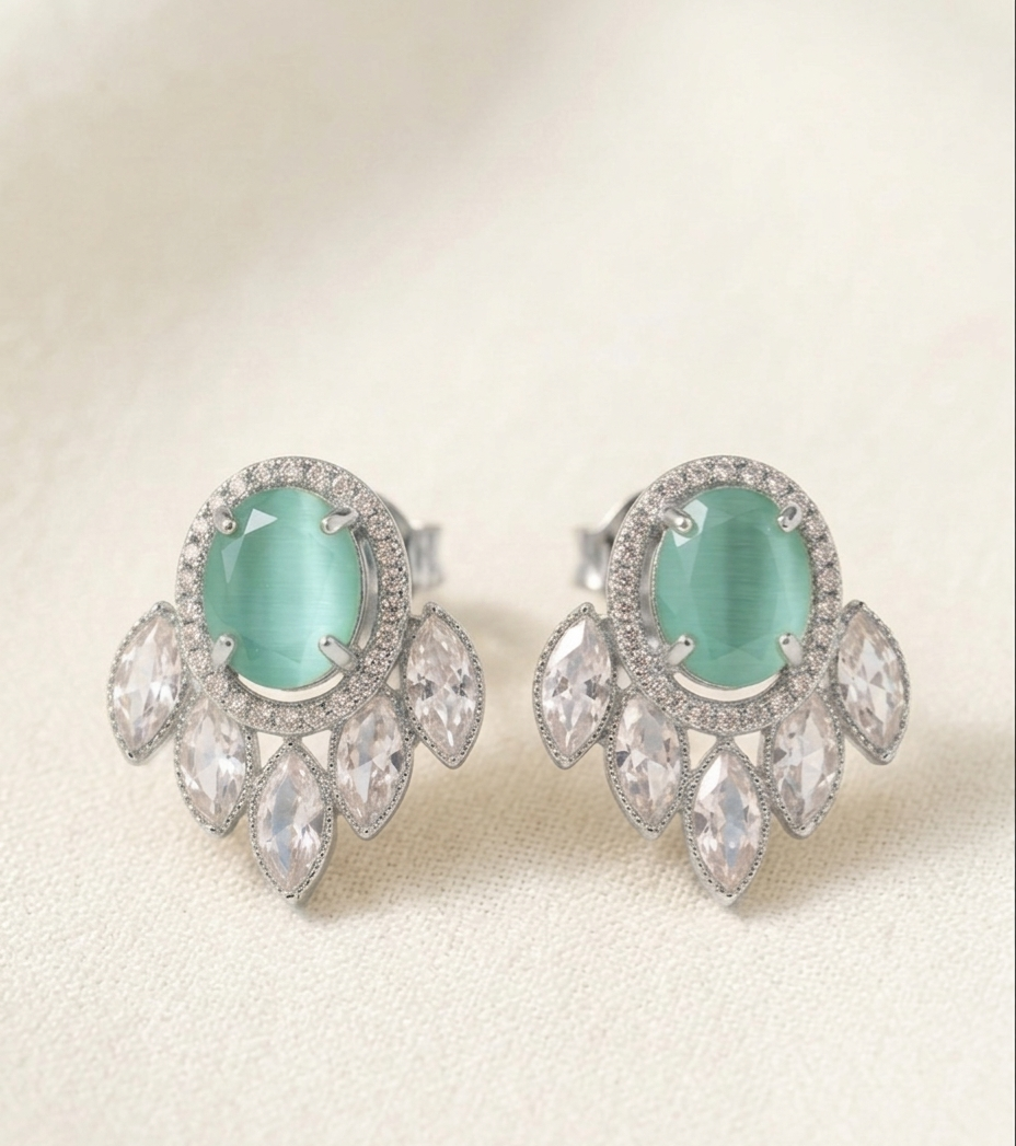 Jhalar Studs Mint Green Earrings