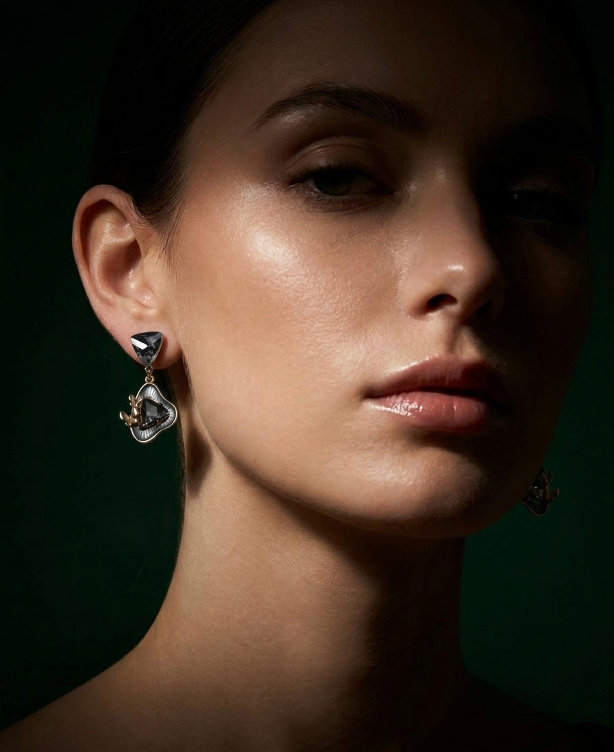 Topaz Flutter Drops Black Earrings