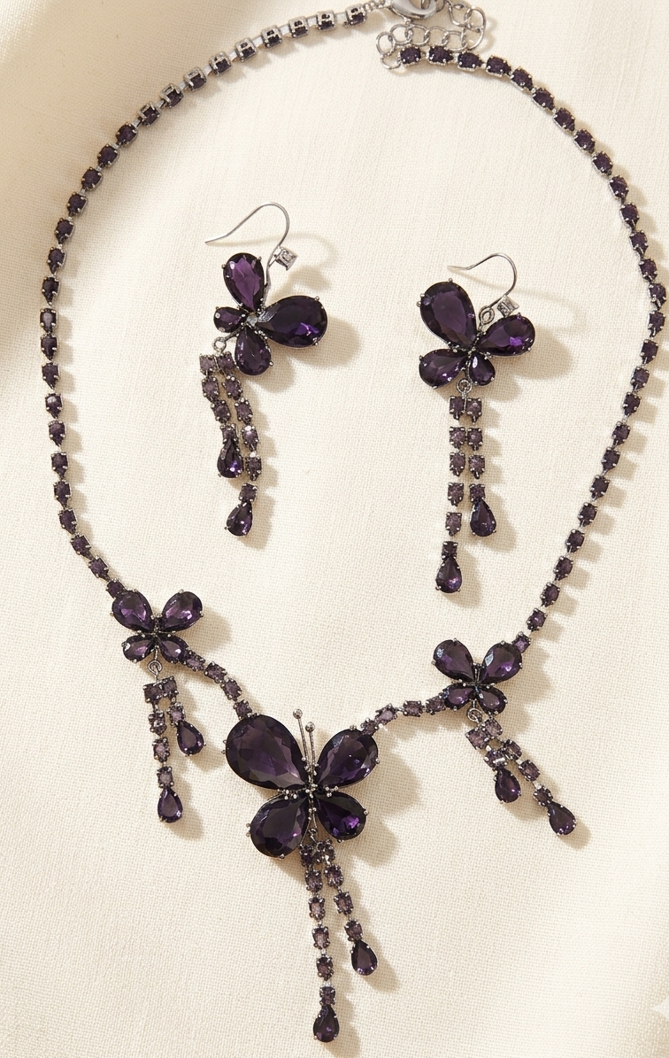 Amethyst Butterfly Drape Necklace Set