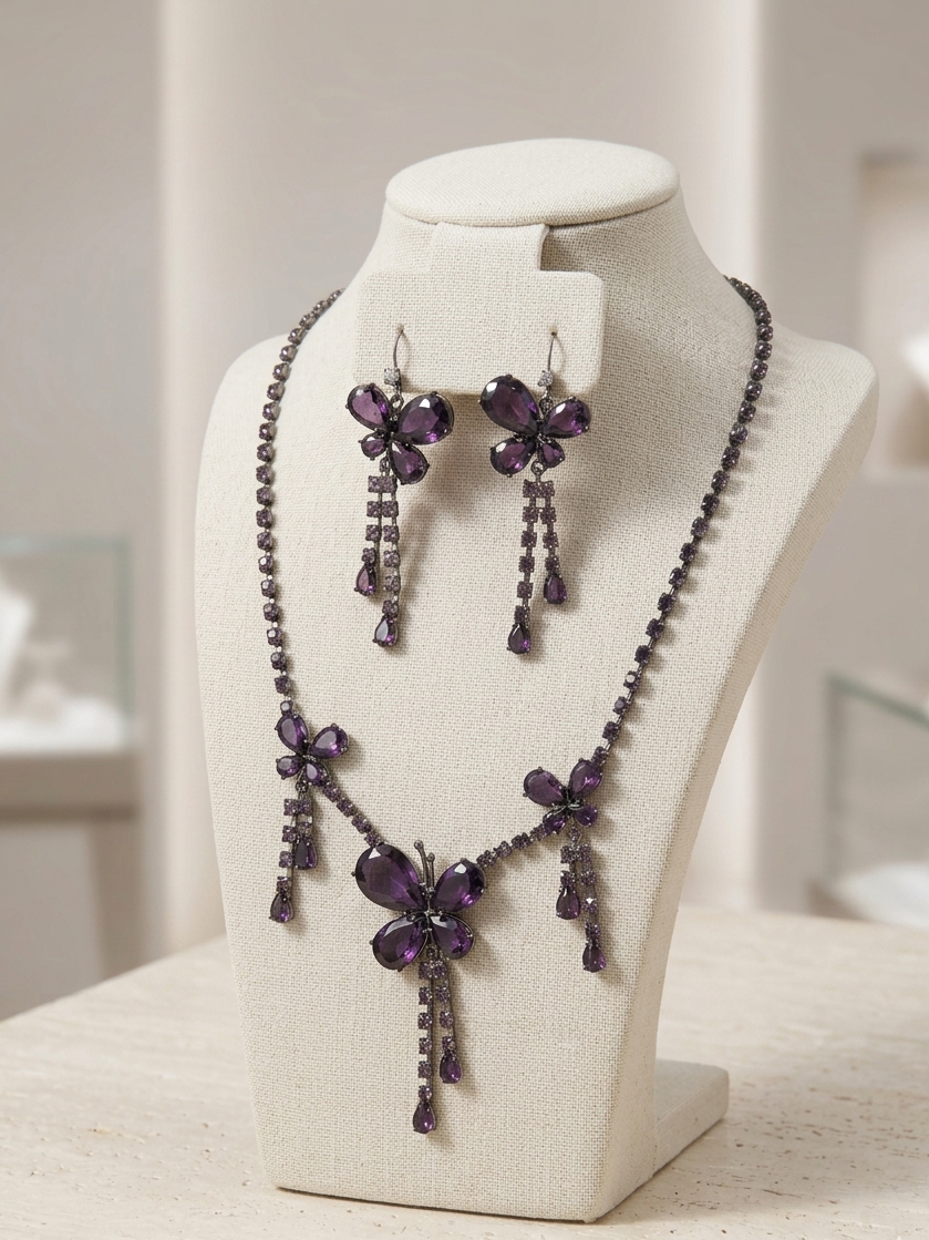 Amethyst Butterfly Drape Necklace Set