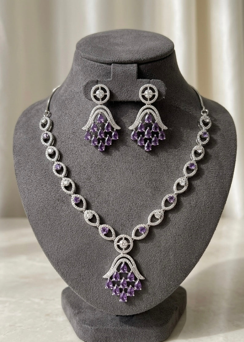 Purple Glamour AD Necklace Set