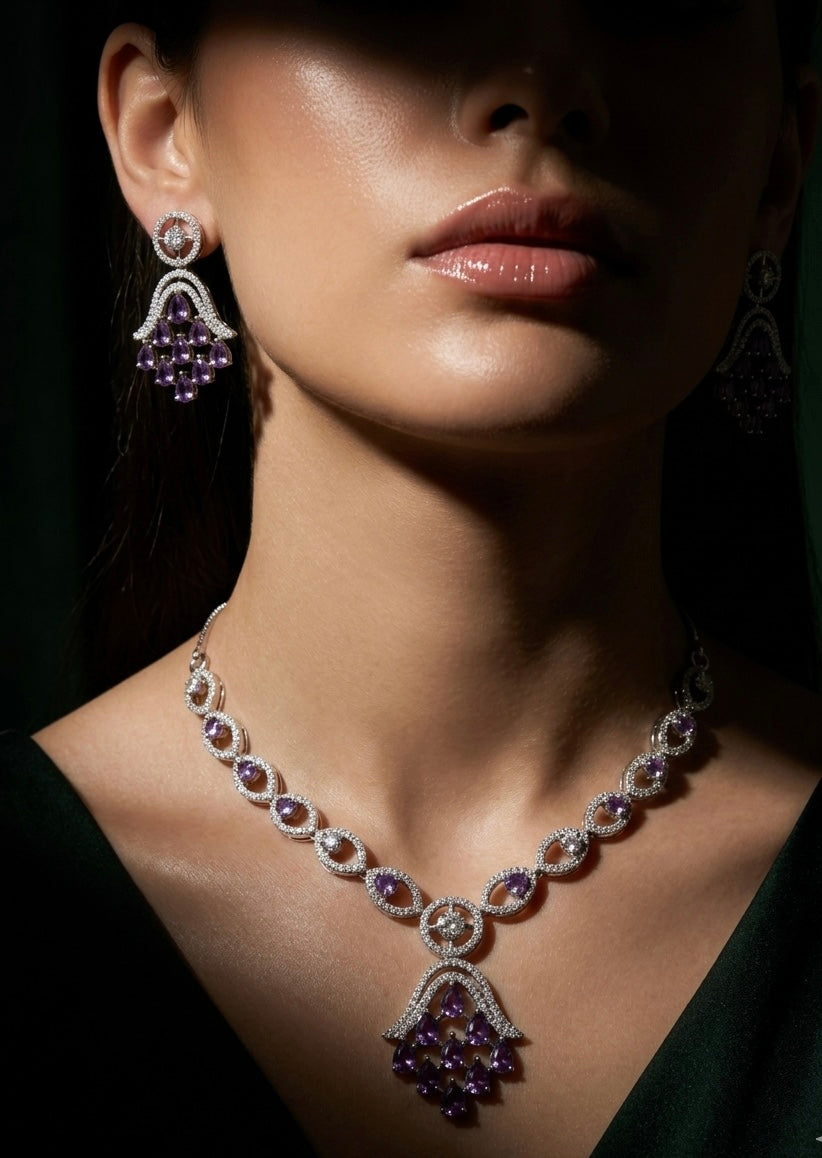 Purple Glamour AD Necklace Set