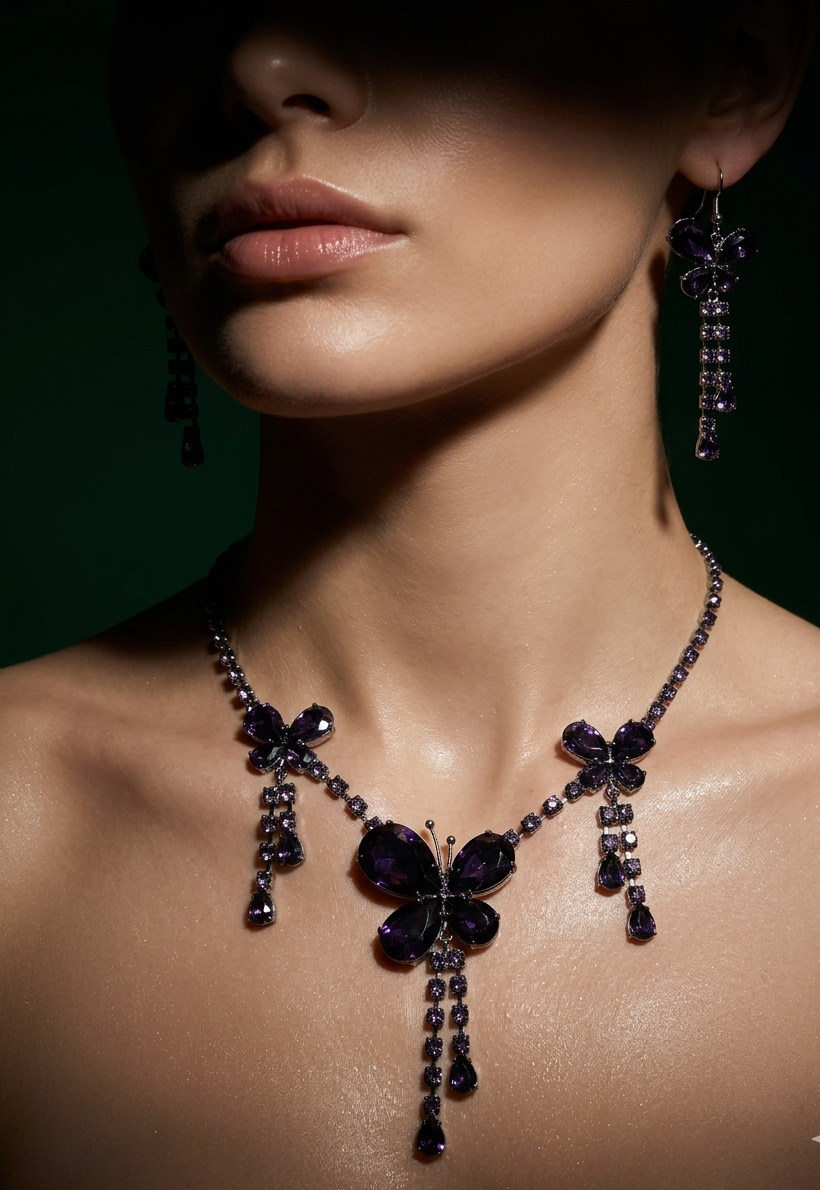 Amethyst Butterfly Drape Necklace Set