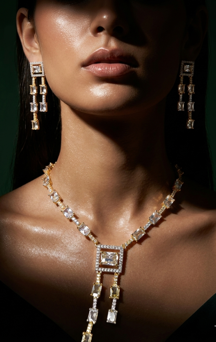 Diamond Luxe Gold Drop Necklace Set