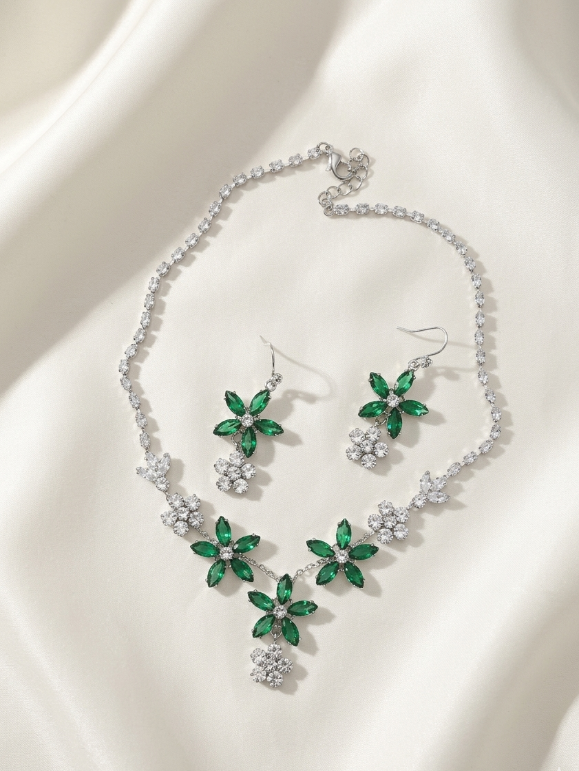 Emerald Floral Necklace Set
