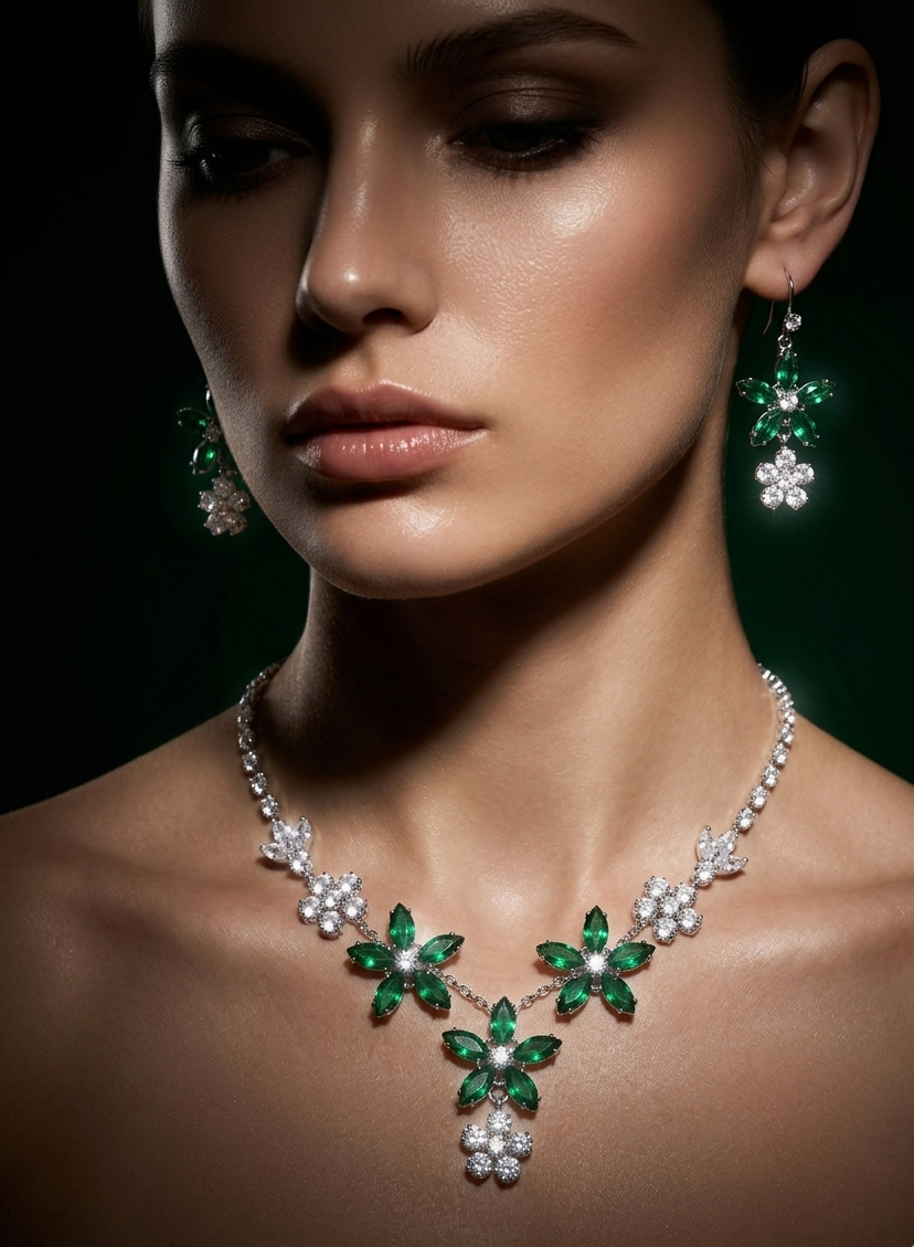 Emerald Floral Necklace Set