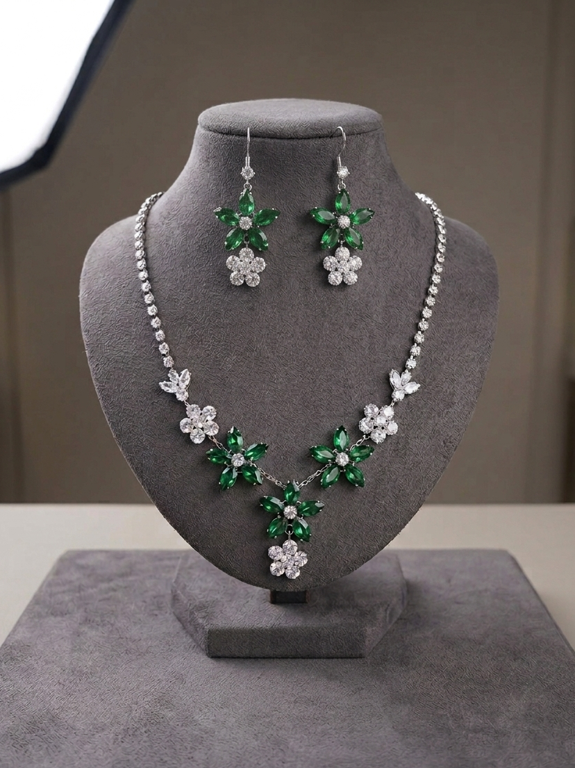 Emerald Floral Necklace Set