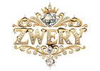 Decorative logo with 'ZWERY' text surrounded by gold and diamond elements on a white background